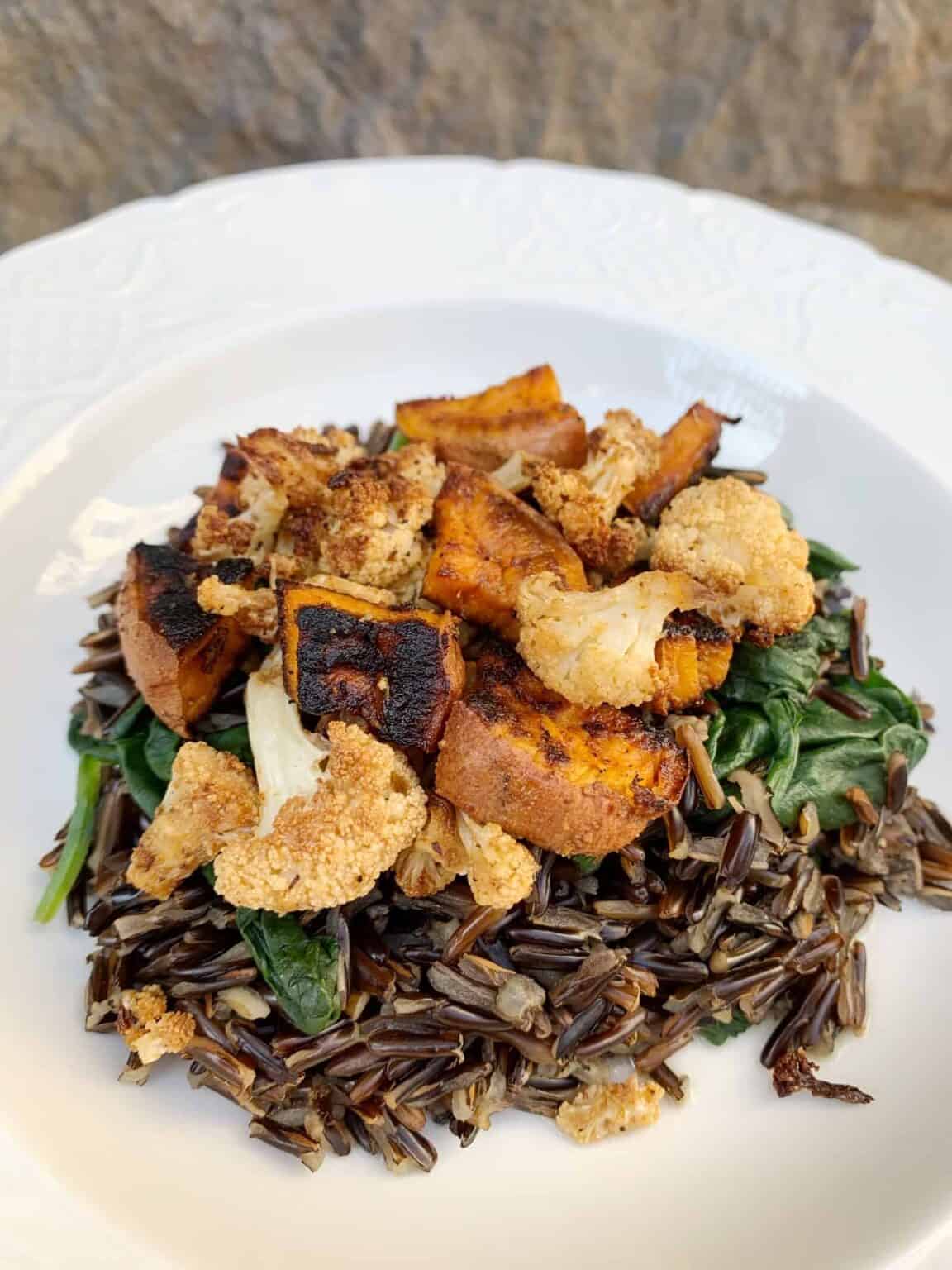 Roasted Vegetable Wild Rice Bowl (Plantbased Protein) feasty travels