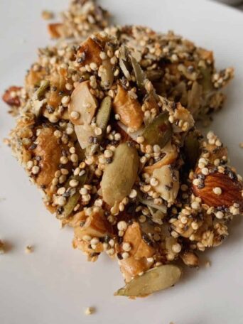 nut and seed granola bar on a plate