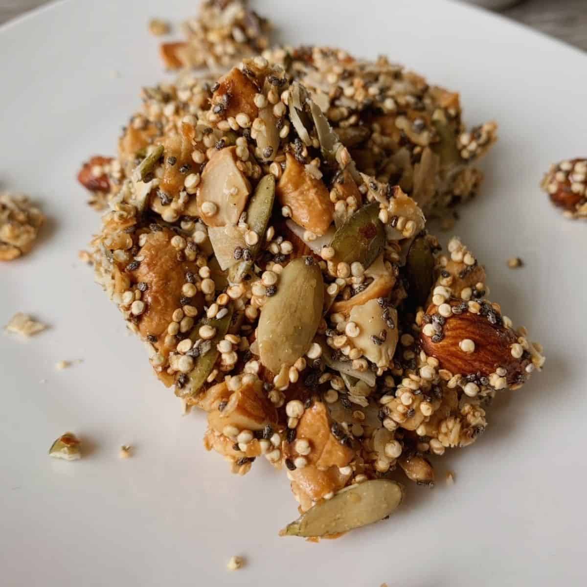 nut and seed granola bar on a plate