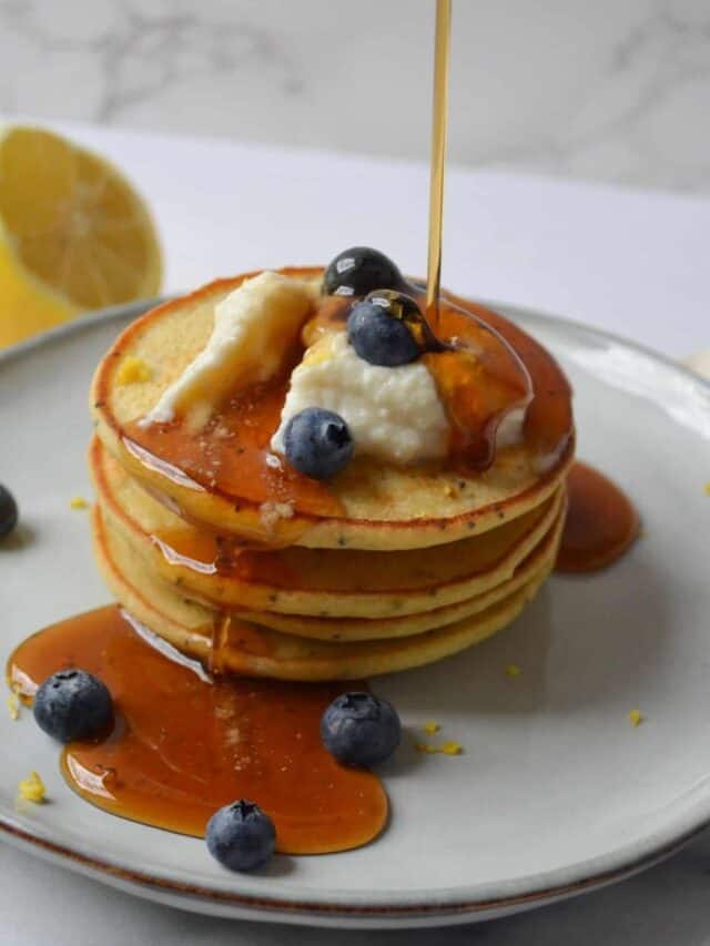 lemon ricotta pancakes with whipped honey ricotta spread Feasty Travels