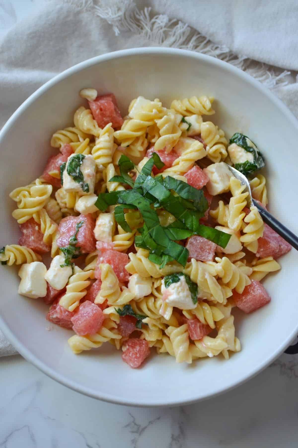 4 ingredient pasta salad in a bowl