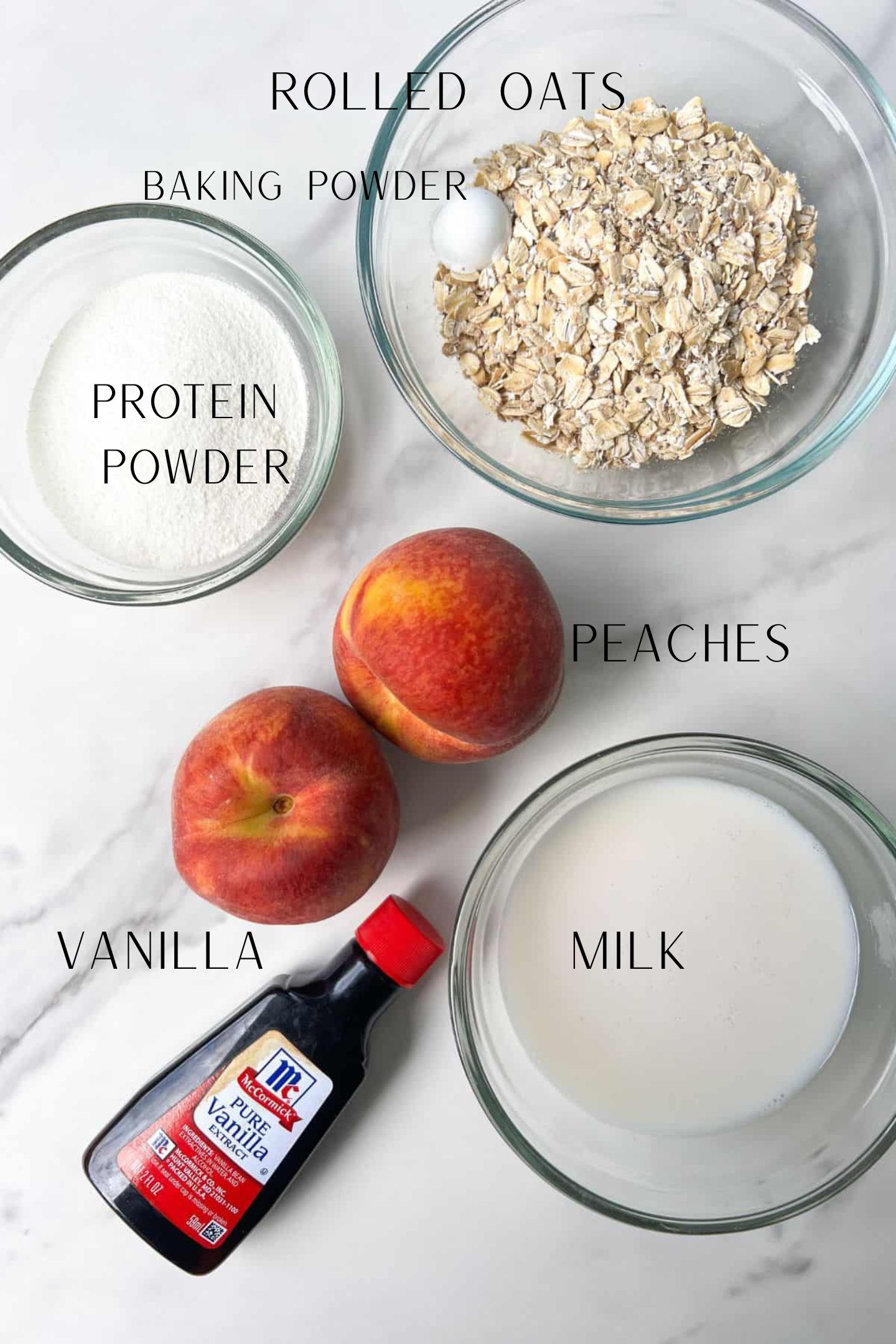 Peach Baked Oatmeal Ingredients measured out.