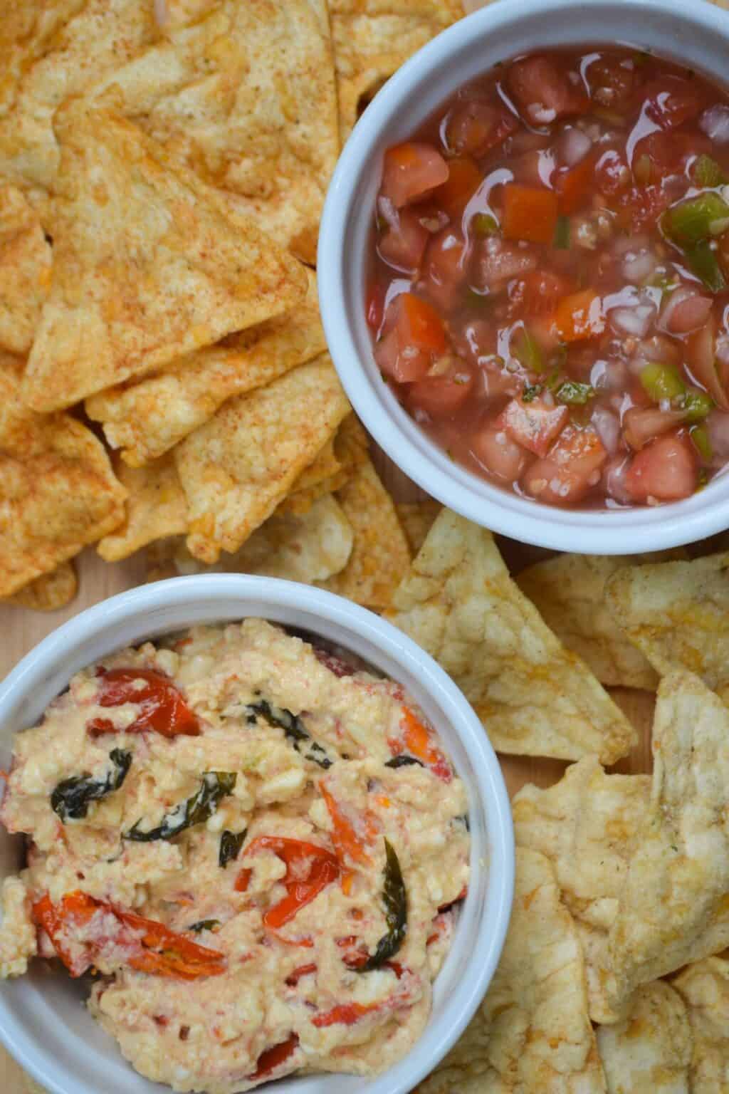 warm feta dip with highprotein chickpea chips feasty travels