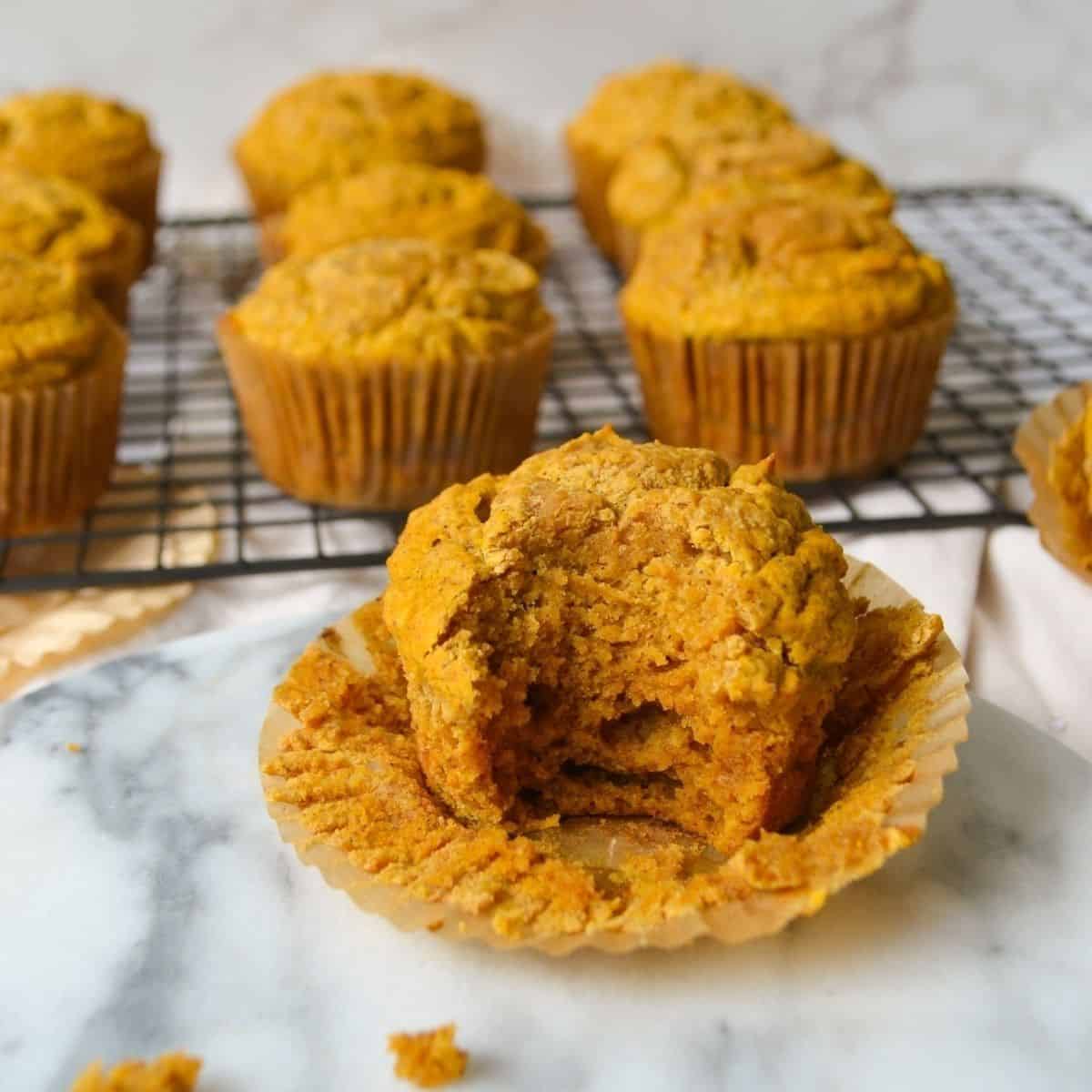 pumpkin muffin with a bite taken out of it