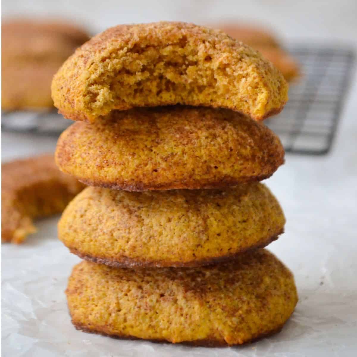 stack of pumpkin snickerdoodle cookies