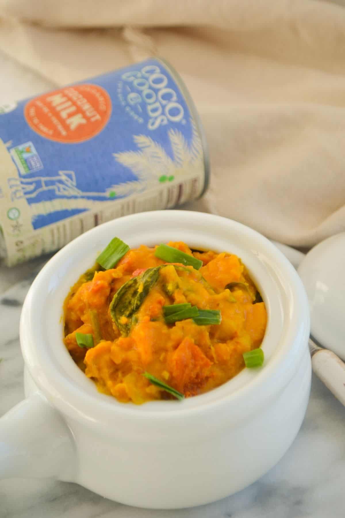 sweet potato curry in a white pot