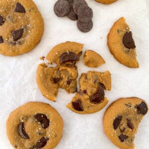 chocolate chunk cookies with sea salt broken apart