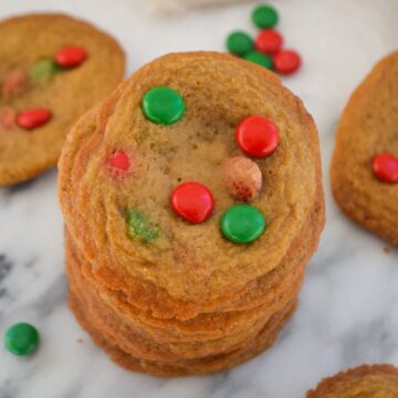 stack of m&m cookies
