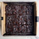 Sliced Low Calorie Brownies topped with flaky sea salt.