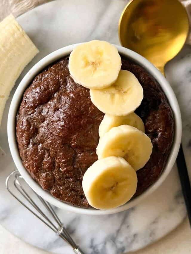 banana protein mug cake using chocolate protein powder feasty travels