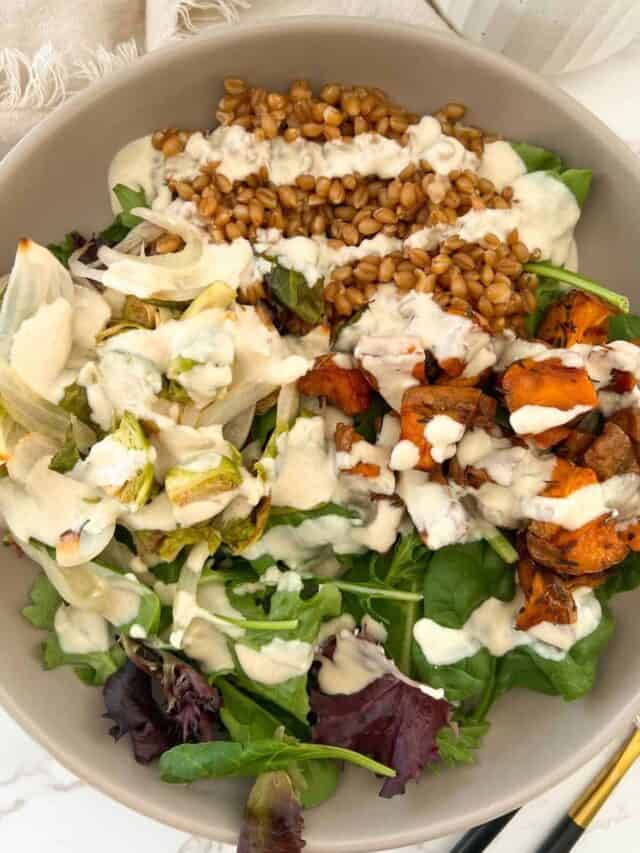 keto buddha bowl with a lemon tahini dressing Feasty Travels