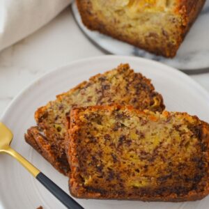 slices of banana bread with a fork