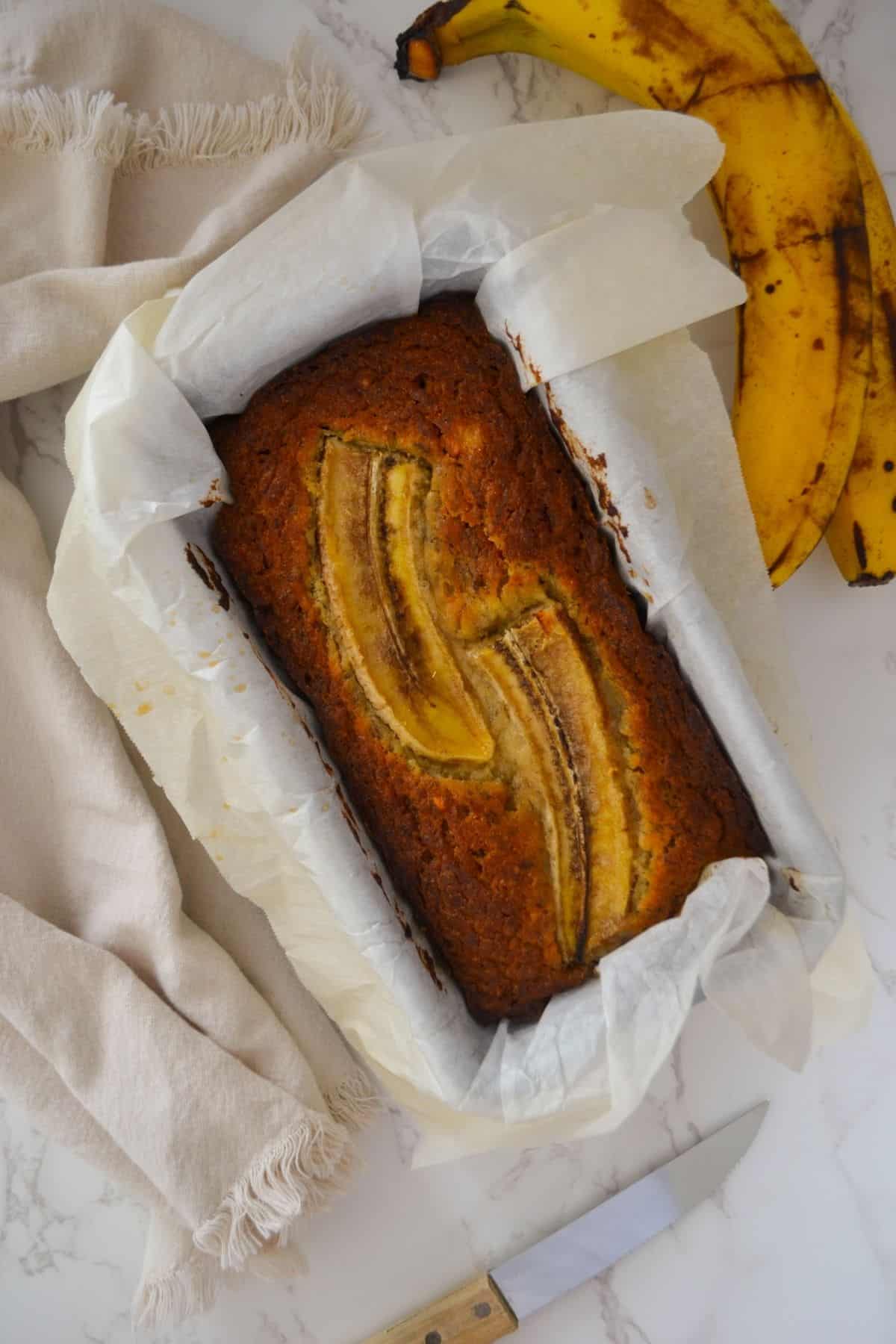 banana bread in a loaf pan