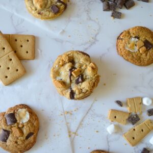 gluten free smores cookie with graham crackers chocolate and marshmallows