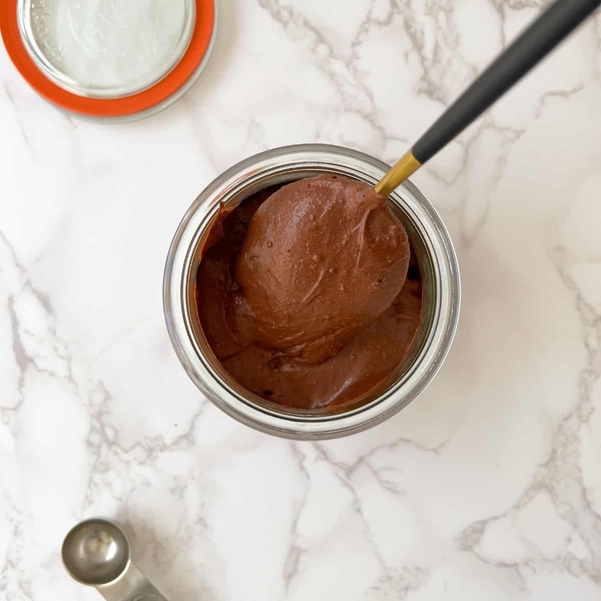 scoop of protein chocolate mousse