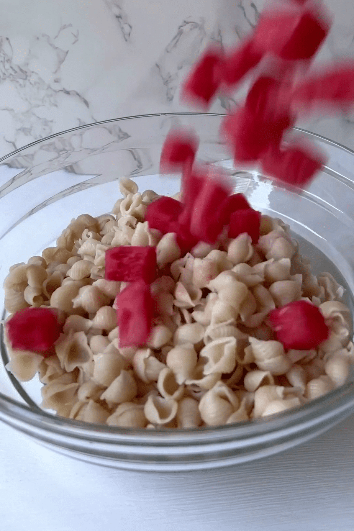 watermelon pasta salad with feta and basil - feasty travels