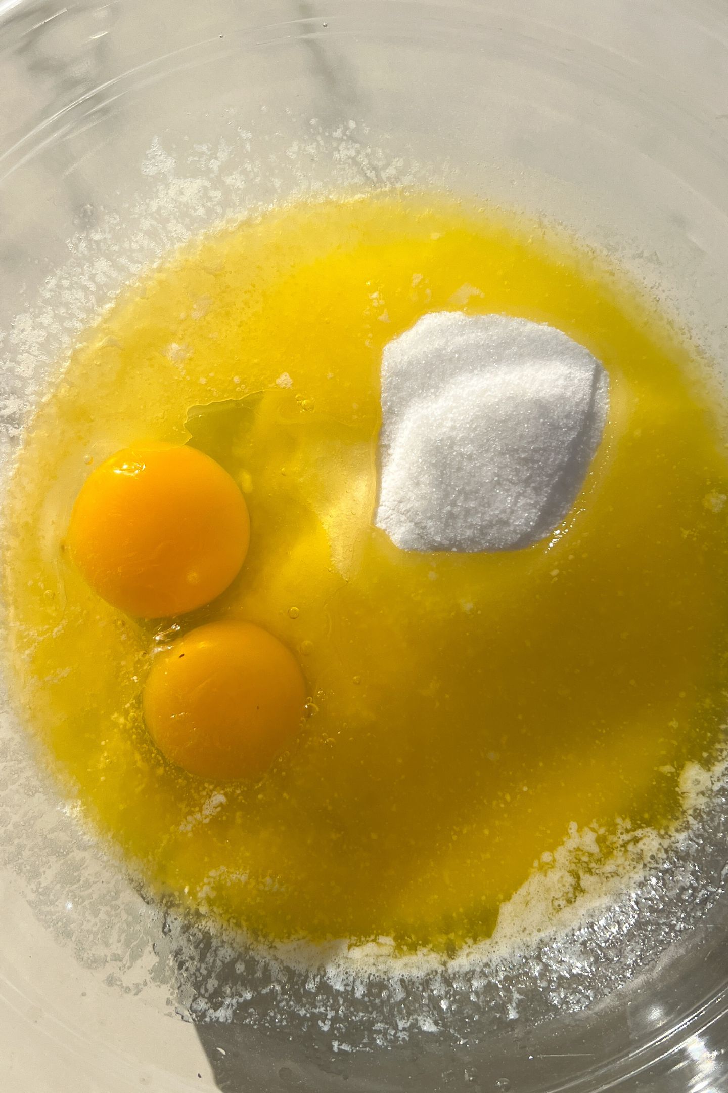 Wet ingredients in a large mixing bowl.