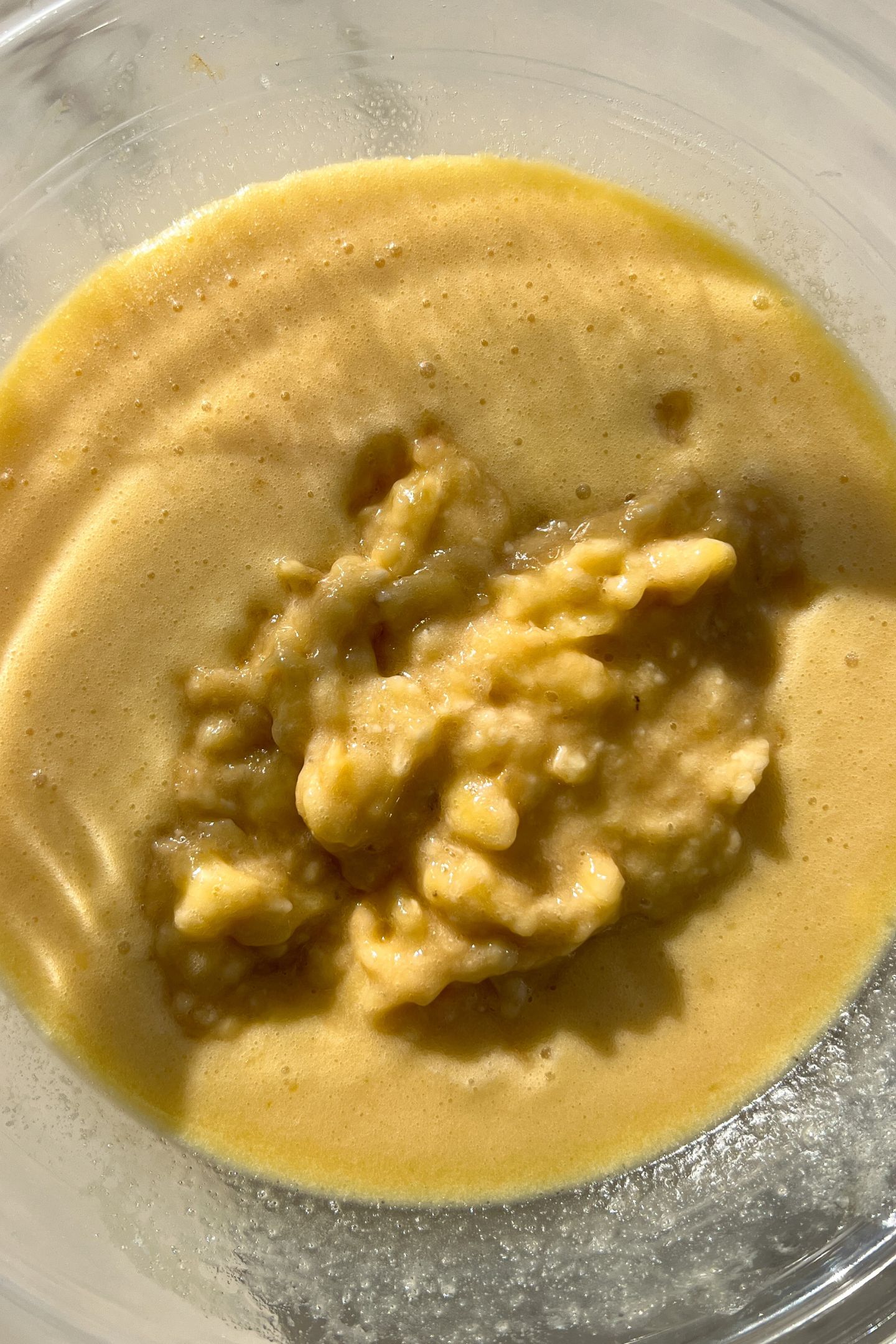 Wet ingredients in a large mixing bowl.