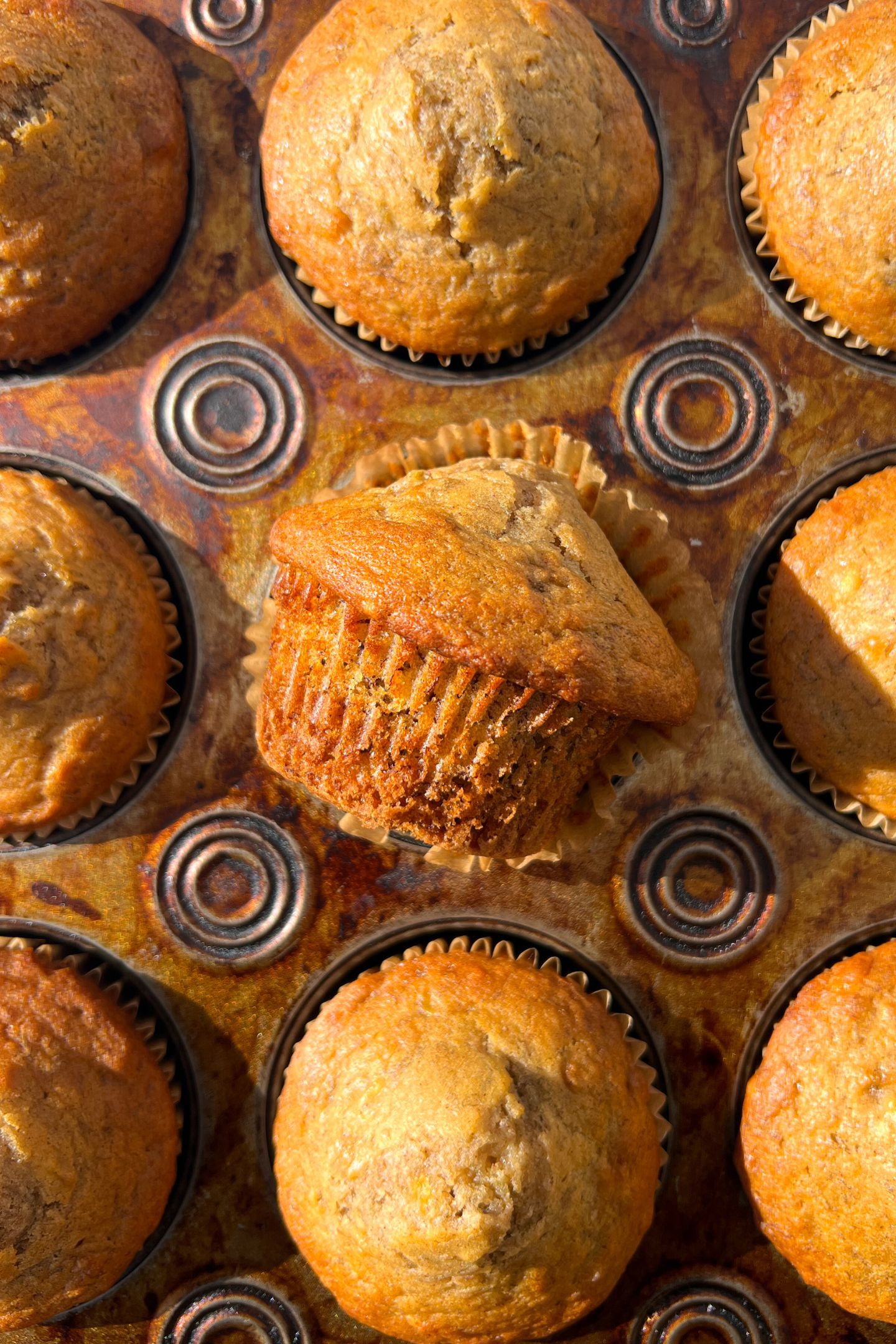 Banana Muffins in the muffin tray.