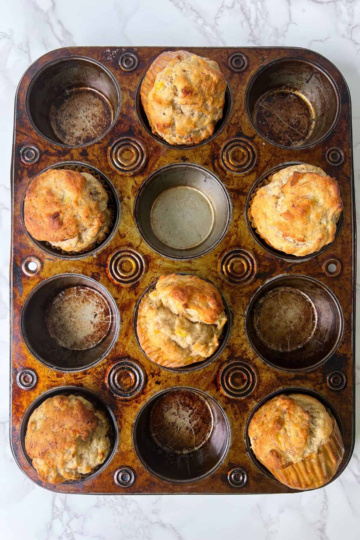 banana muffins in a muffin pan