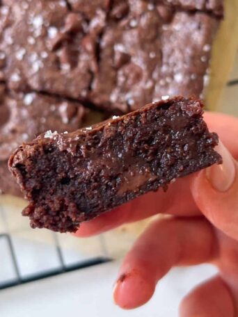 Holding an Espresso Brownie with Sea Salt.