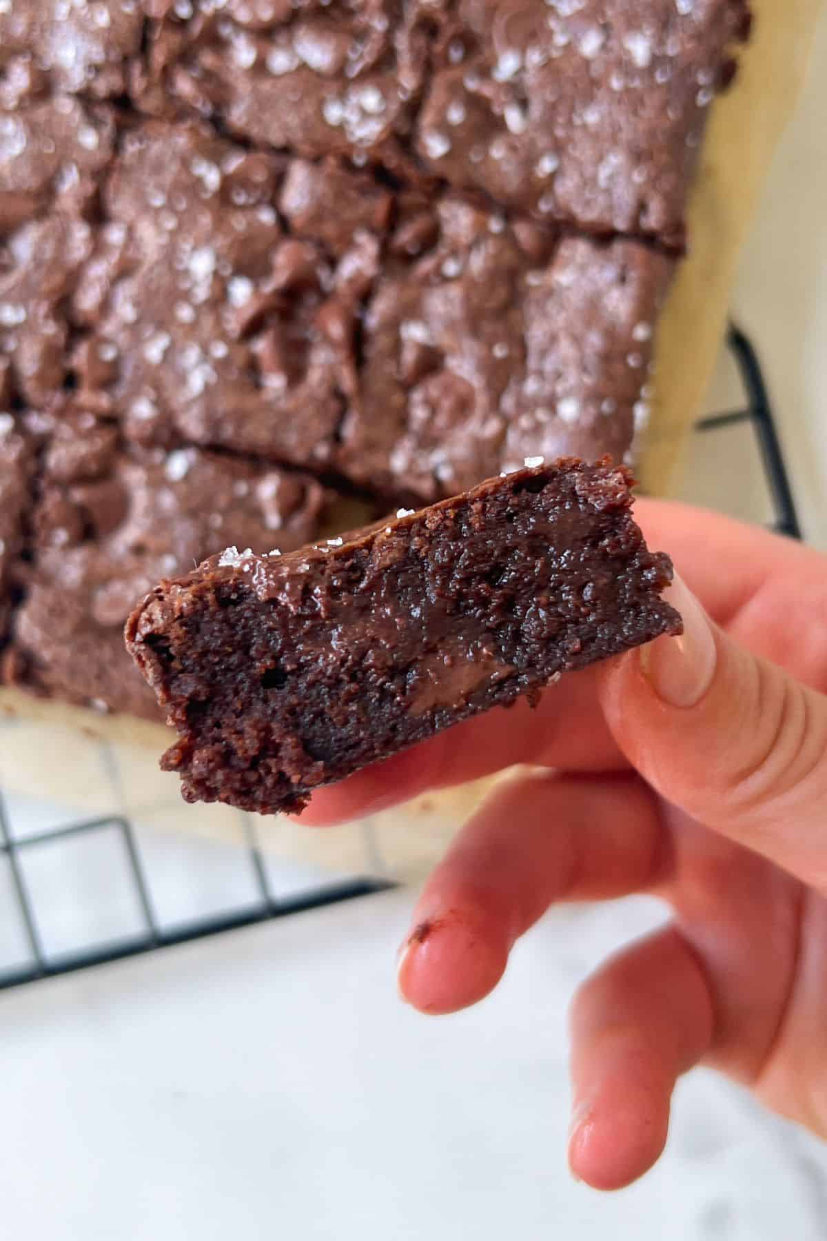 Holding an Espresso Brownie with Sea Salt in my hand.