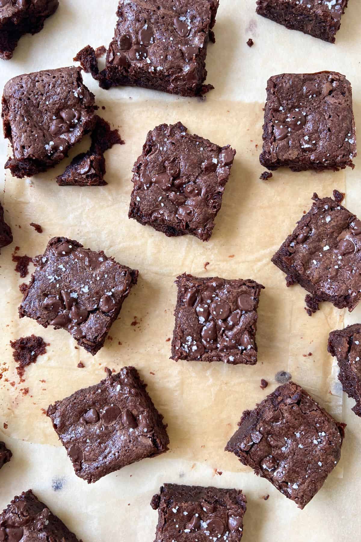 Espresso Brownies with Sea Salt cut after baking.