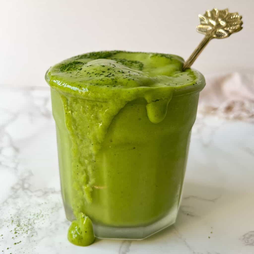 healthy banana matcha smoothie with protein feasty travels
