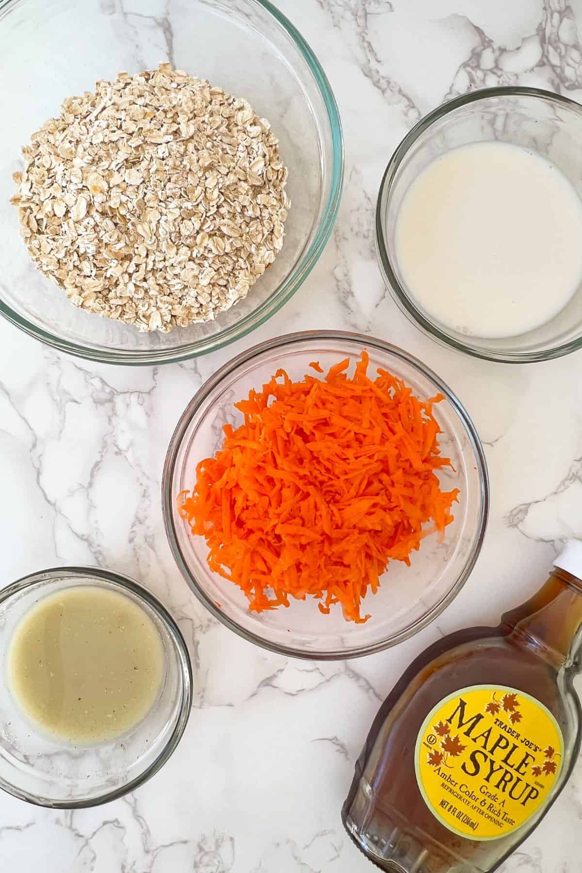 carrot cake oatmeal bars ingredients on the table measured out