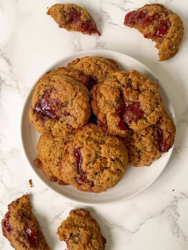 the BEST peanut butter jam drop cookies Feasty Travels
