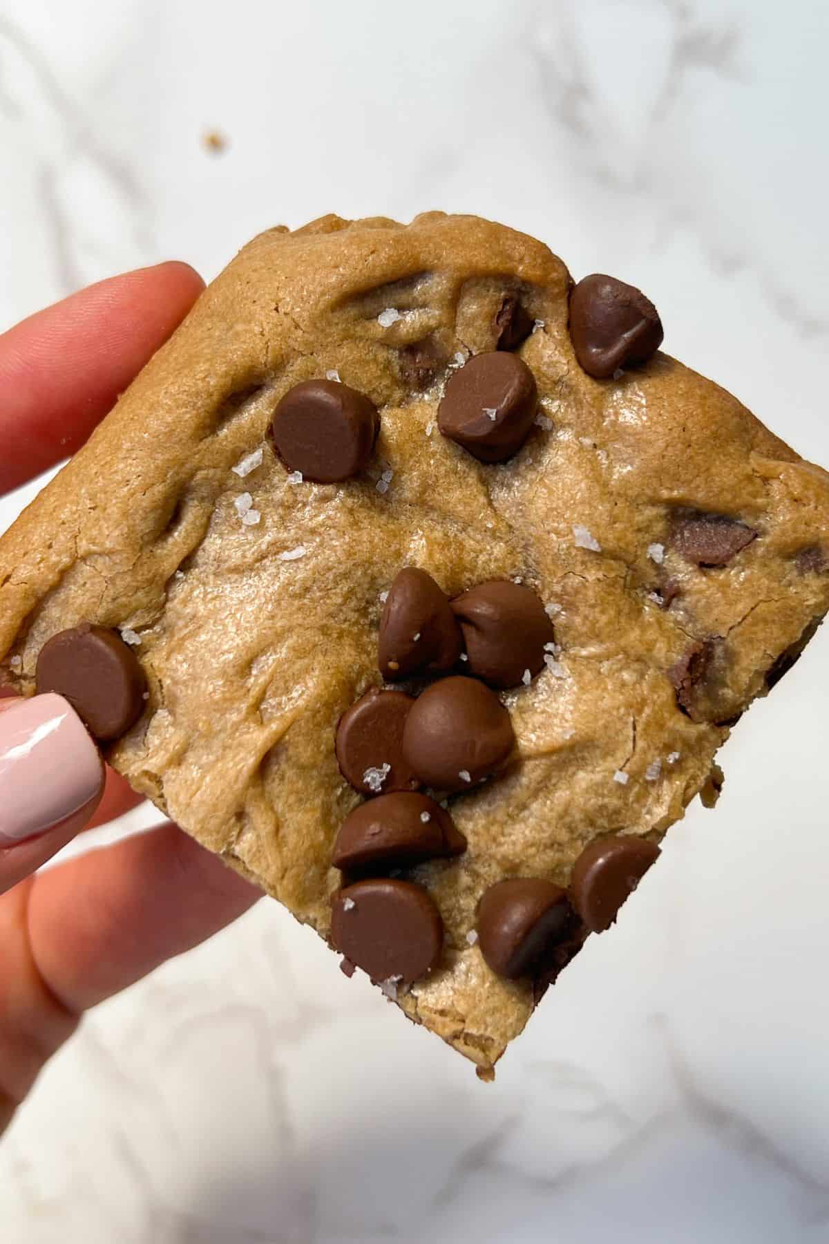 holding a gluten free blondie in my hand