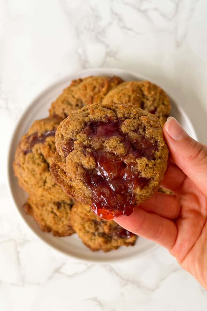 GF Peanut Butter Cookies with Strawberry Jam Feasty Travels