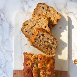 gluten free apple bread slices on a cutting board