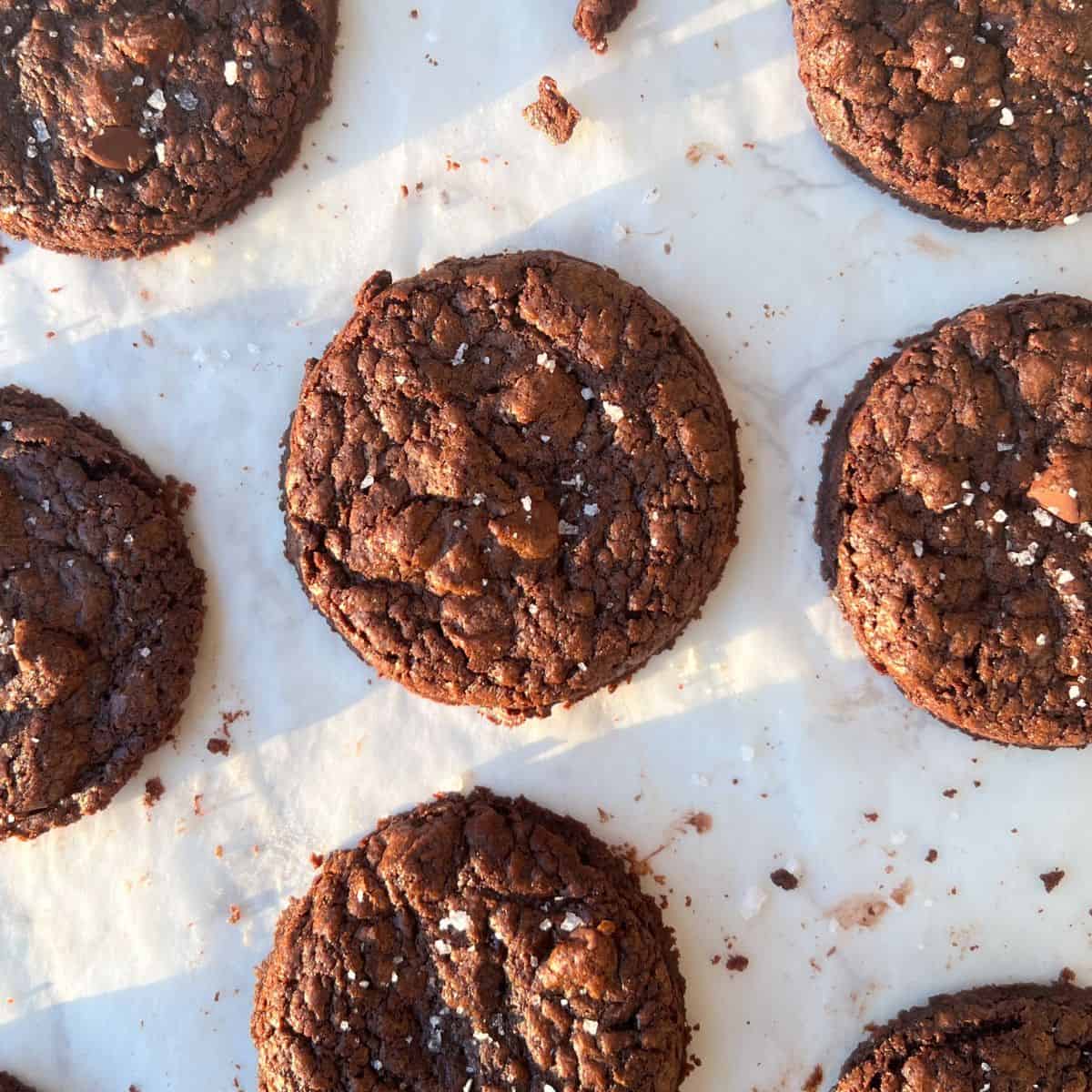 gluten free brookies right out of the oven topped with sea salt flakes