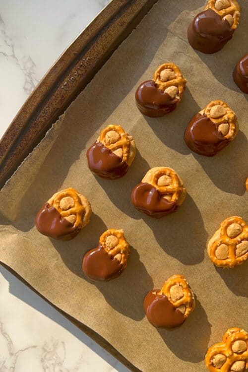 Dark Chocolate Covered Pretzels Stuffed with Peanut Butter Feasty Travels