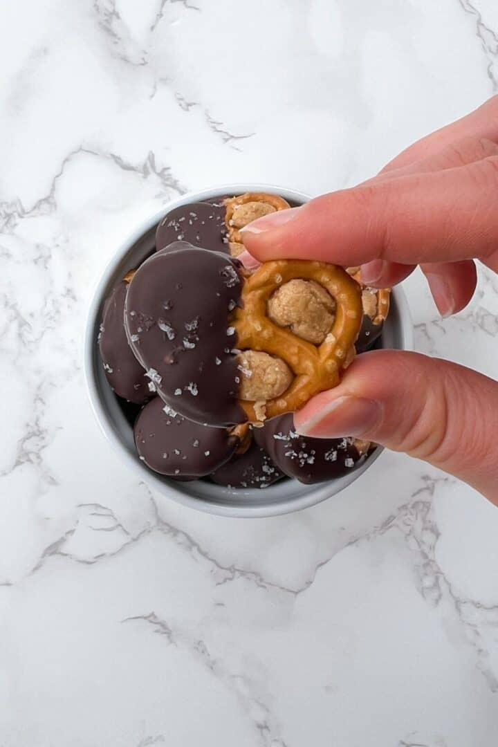 Dark Chocolate Covered Pretzels Stuffed with Peanut Butter Feasty Travels