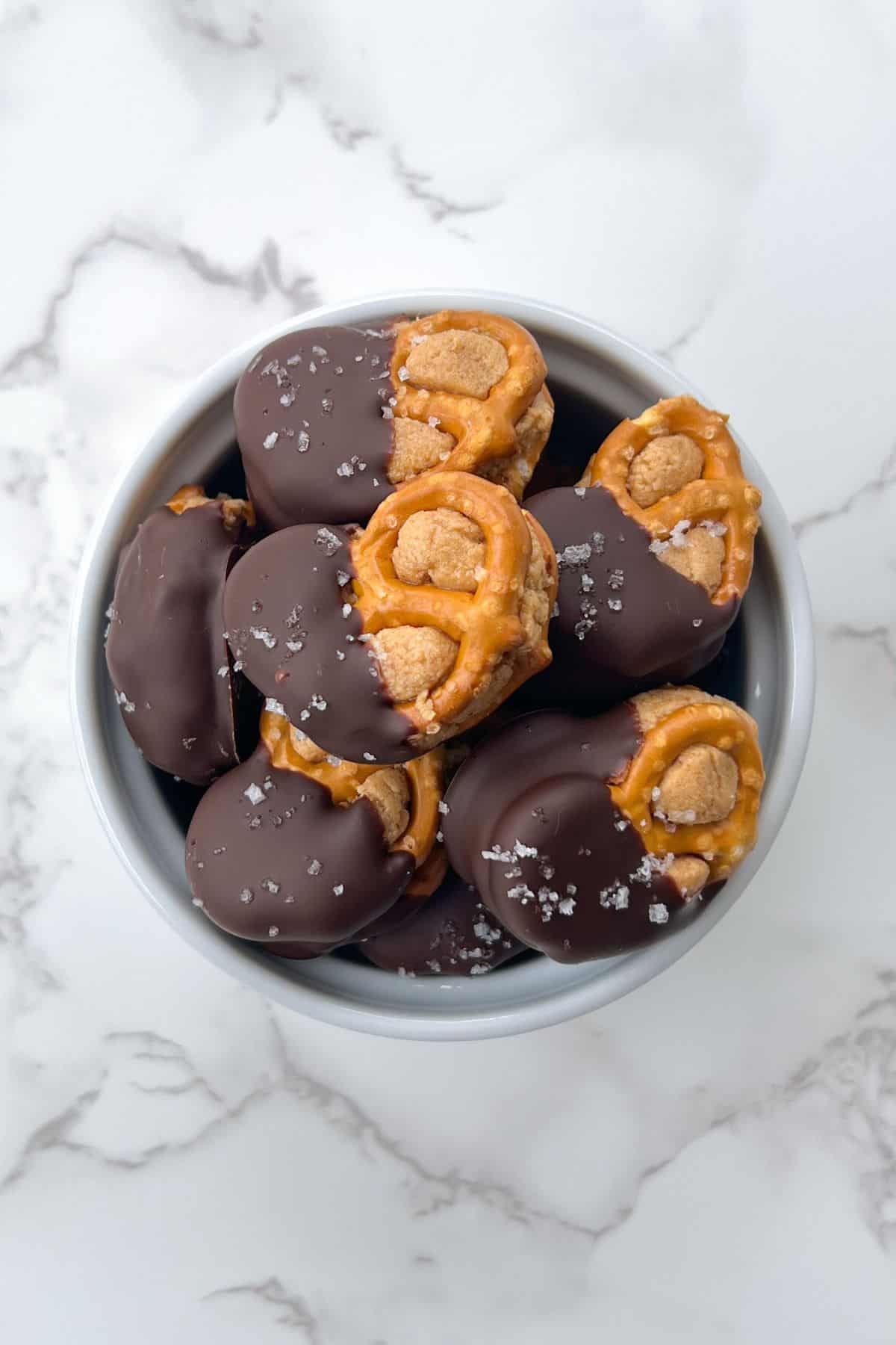 dark chocolate covered pretzels stuffed with peanut butter