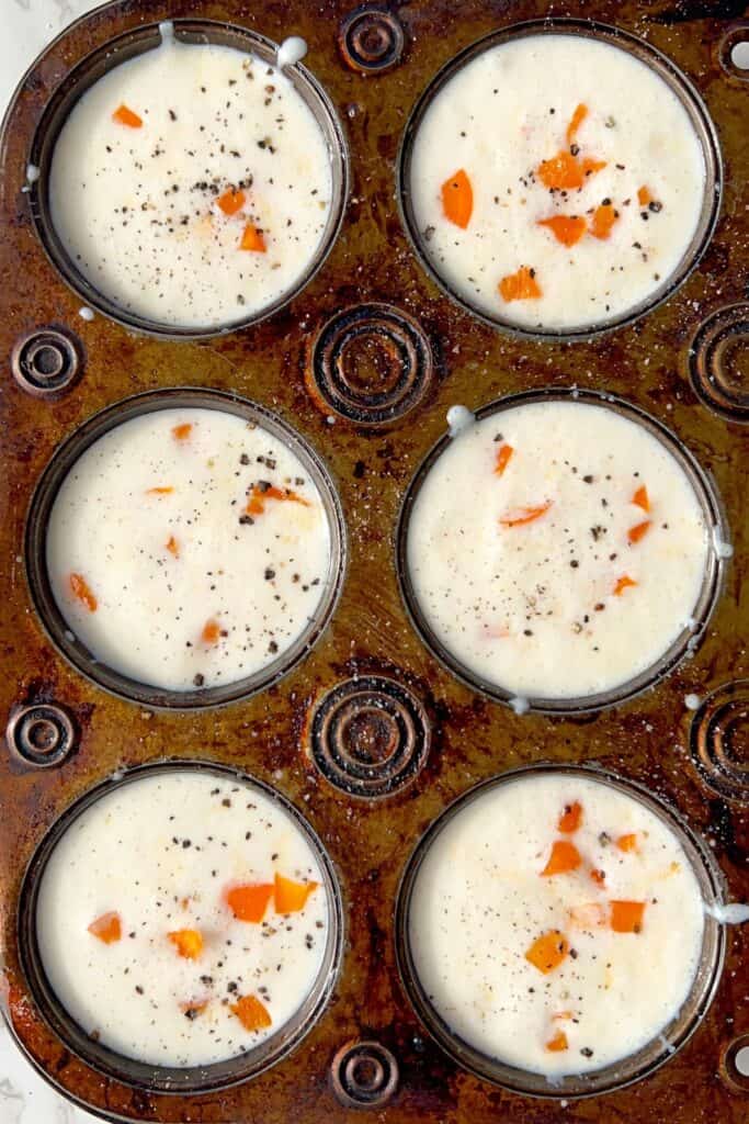 Egg White Bites Mixture in Pan with Bell Pepper