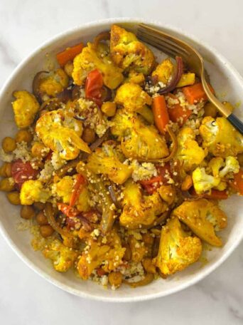 Healthy Couscous Moroccan Salad in a bowl.