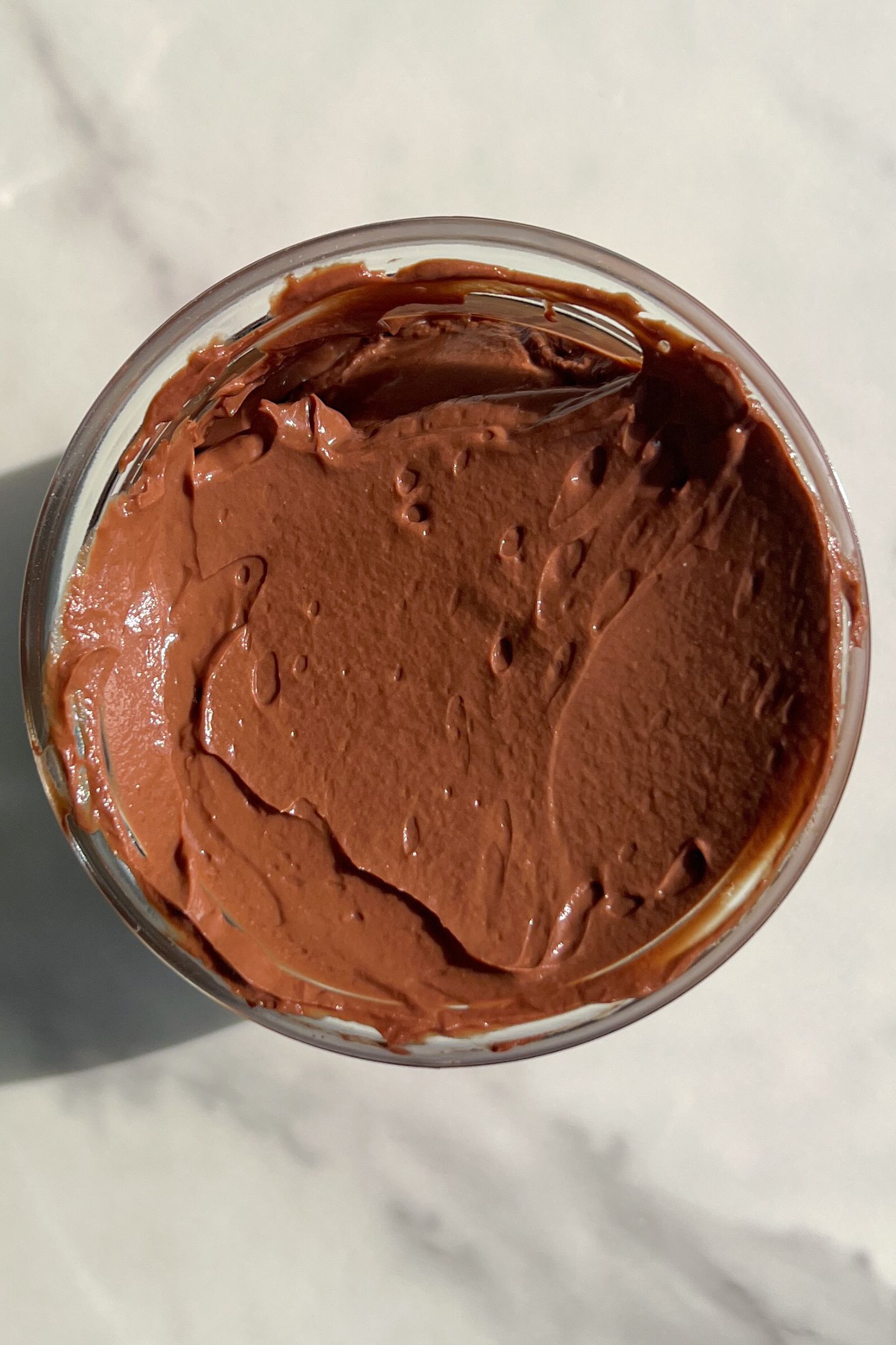 Chocolate mousse in a mason jar.