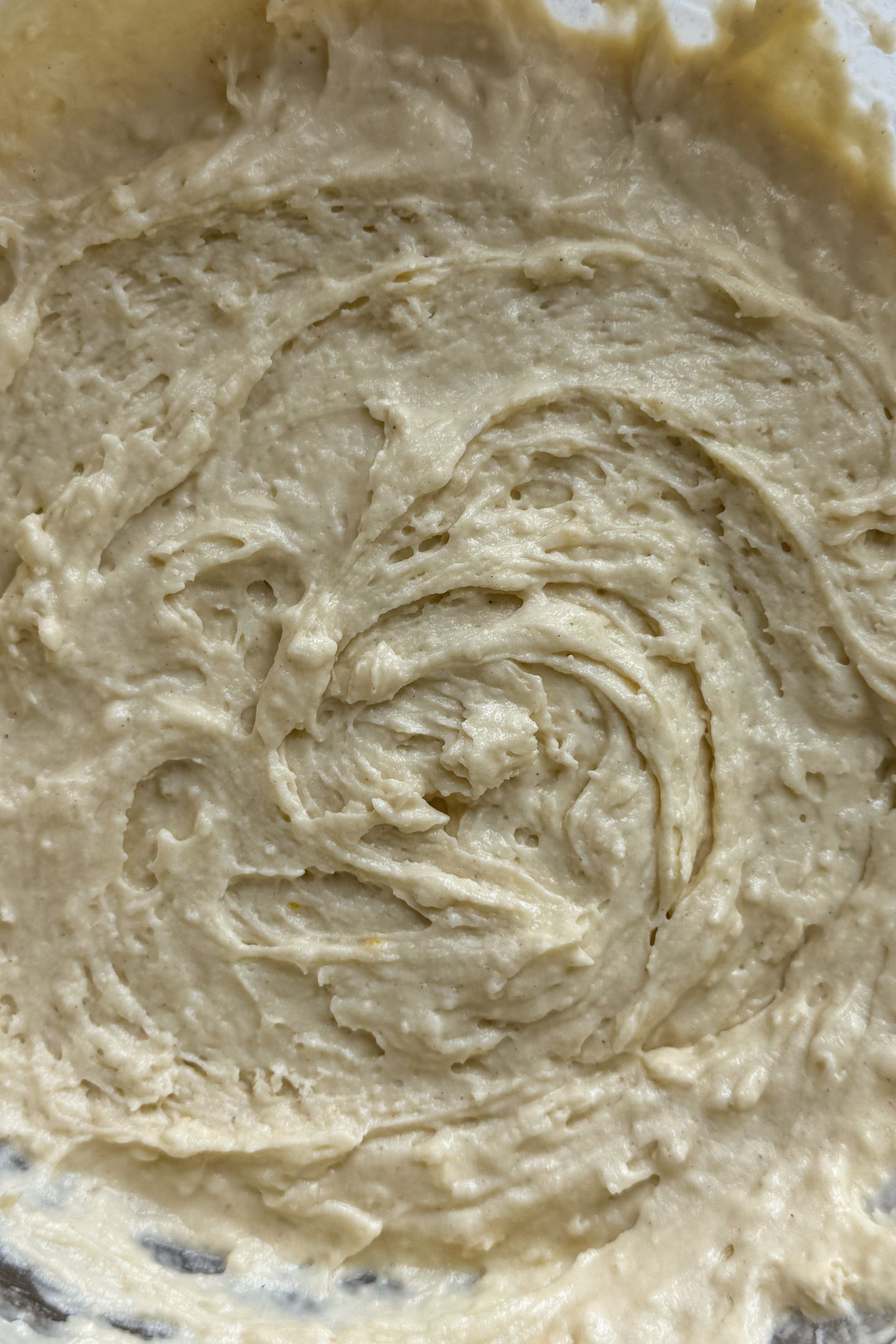 Buttermilk pancake batter in a bowl.