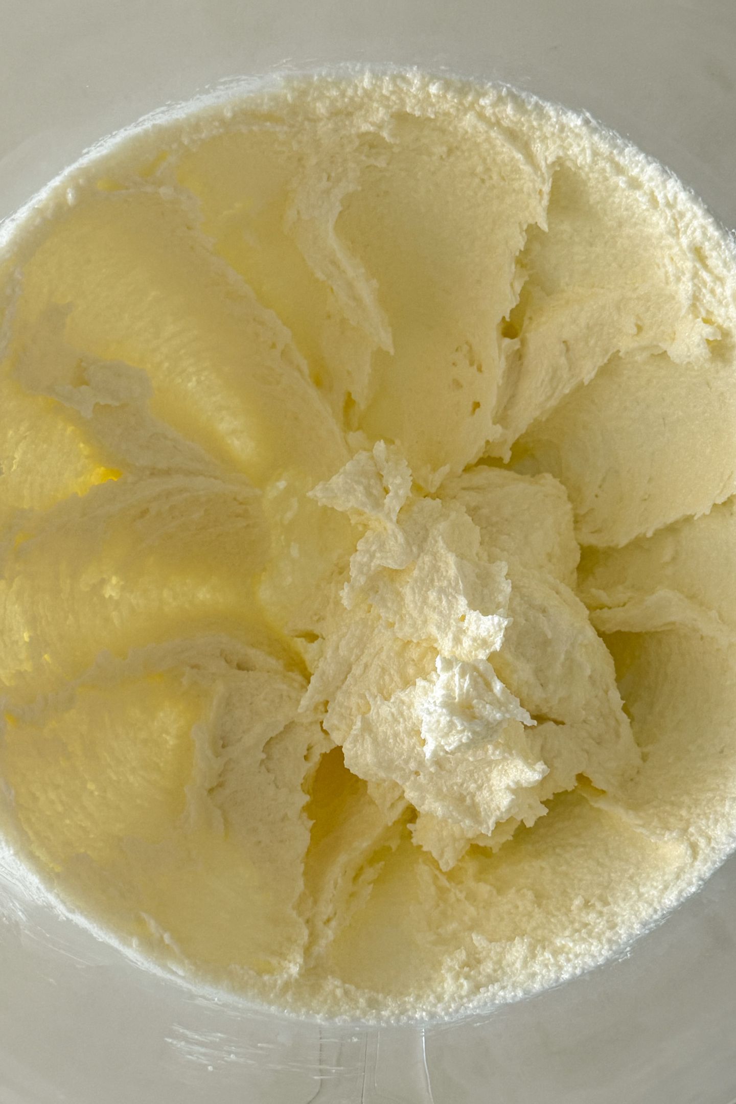 Butter and sugar creamed together in the bowl.