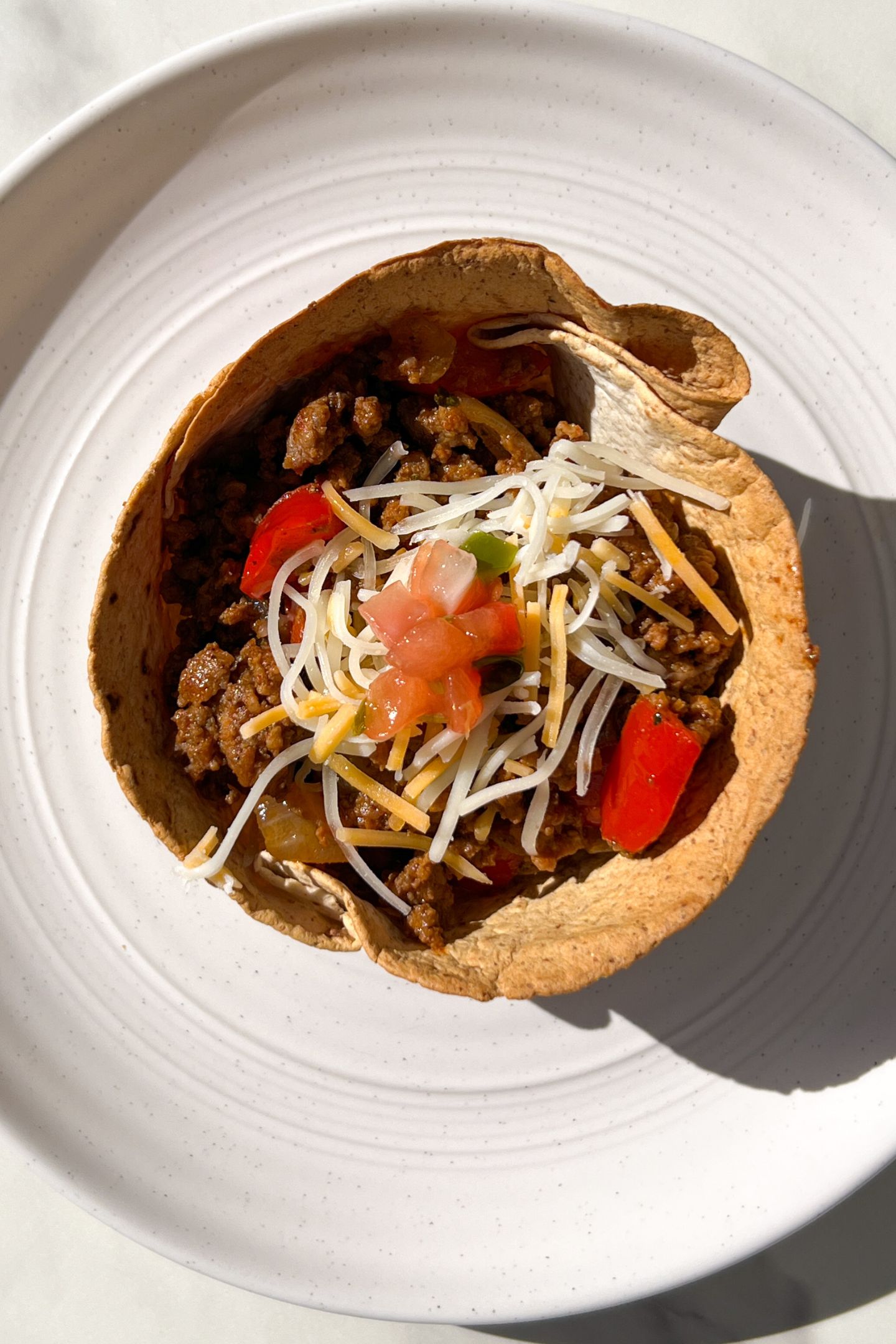 Homemade Taco Cup with beef, cheese and pico de gallo