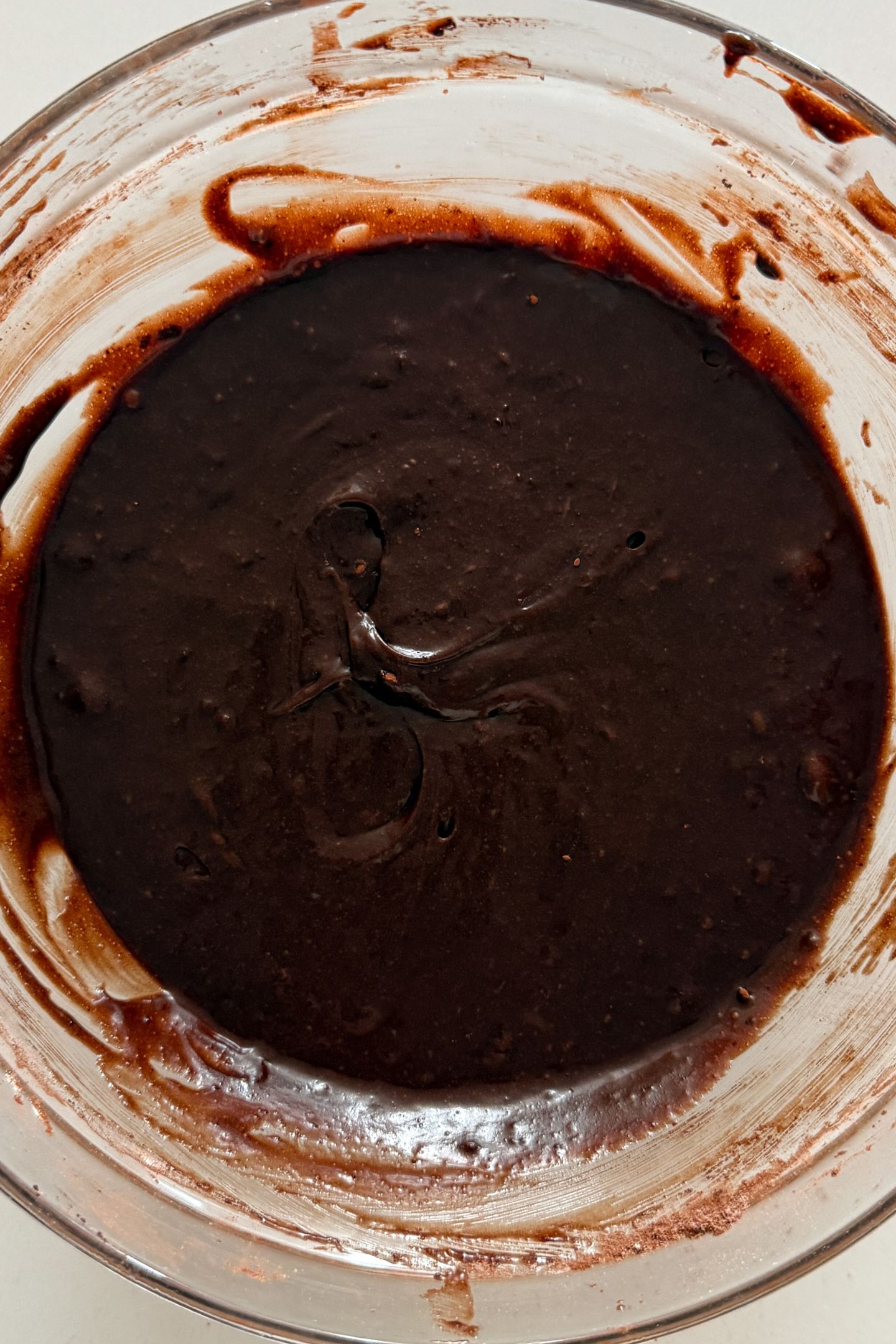 Brownie batter in the large mixing bowl.