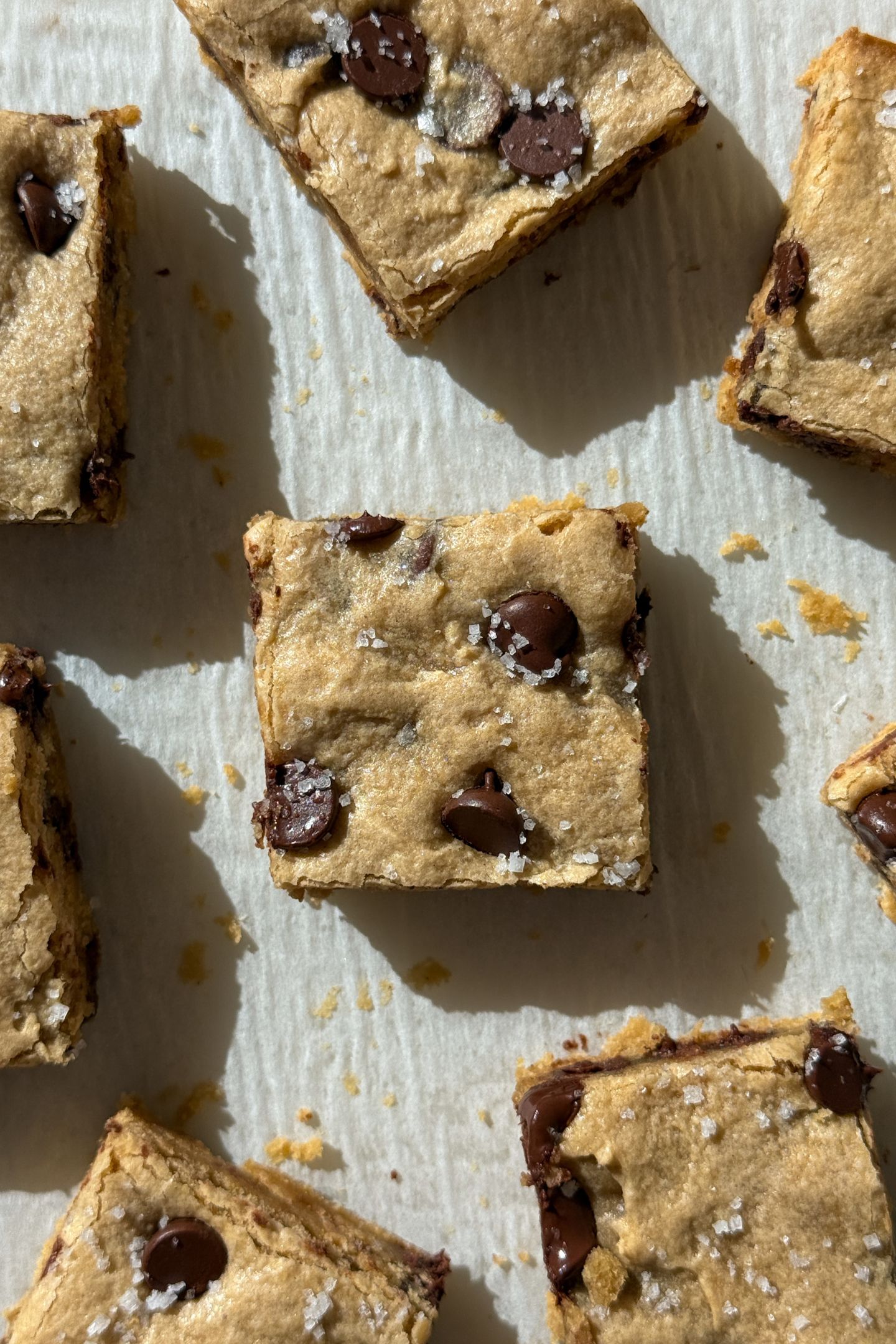 Birds Eye view of gluten free blondies on a plate.
