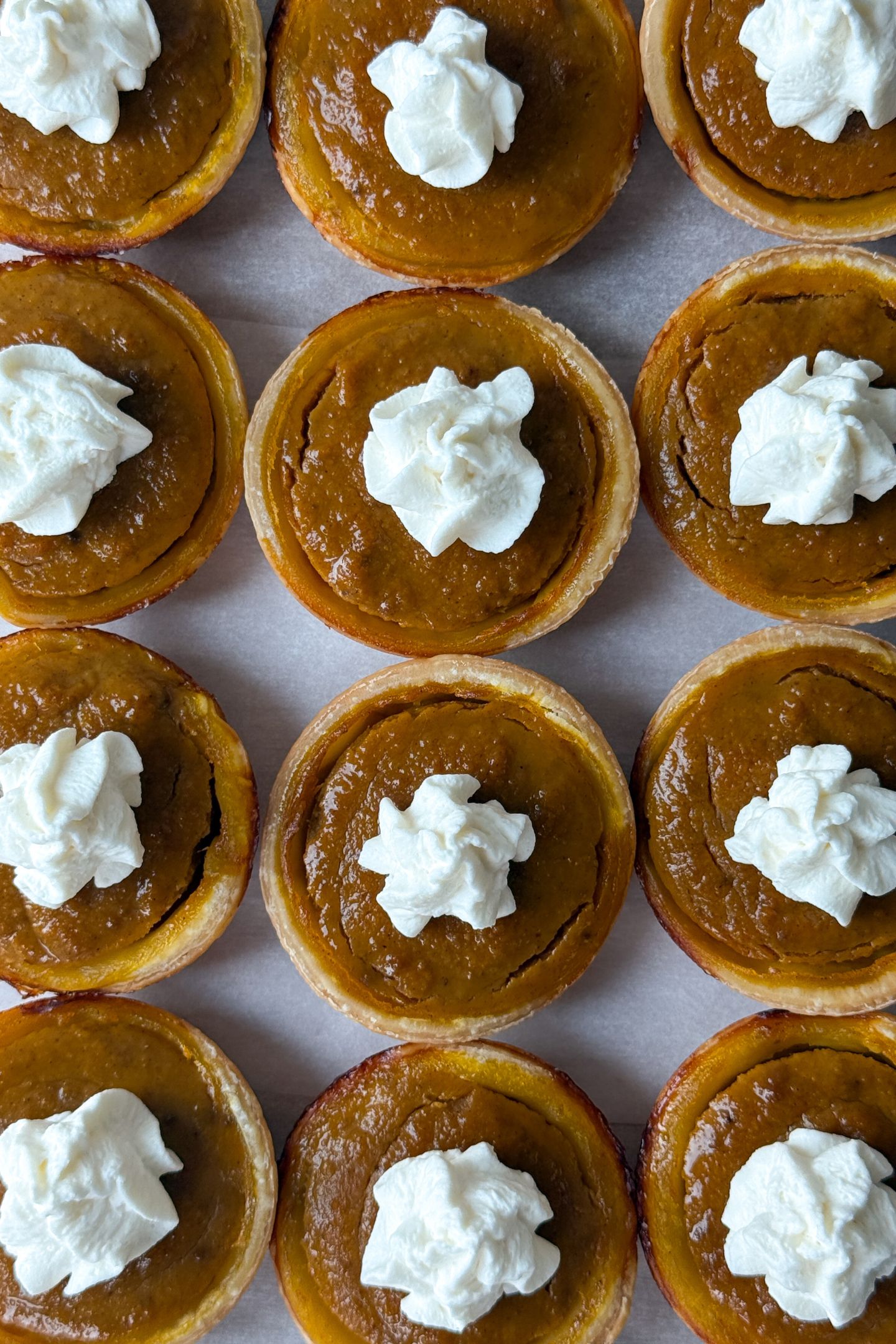 Mini Pumpkin Pies lined up on a serving platter.