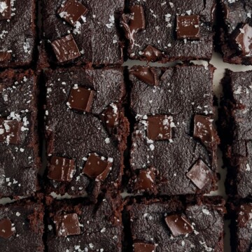 Sliced Healthy and Low Cal Brownies topped with sea salt flakes.