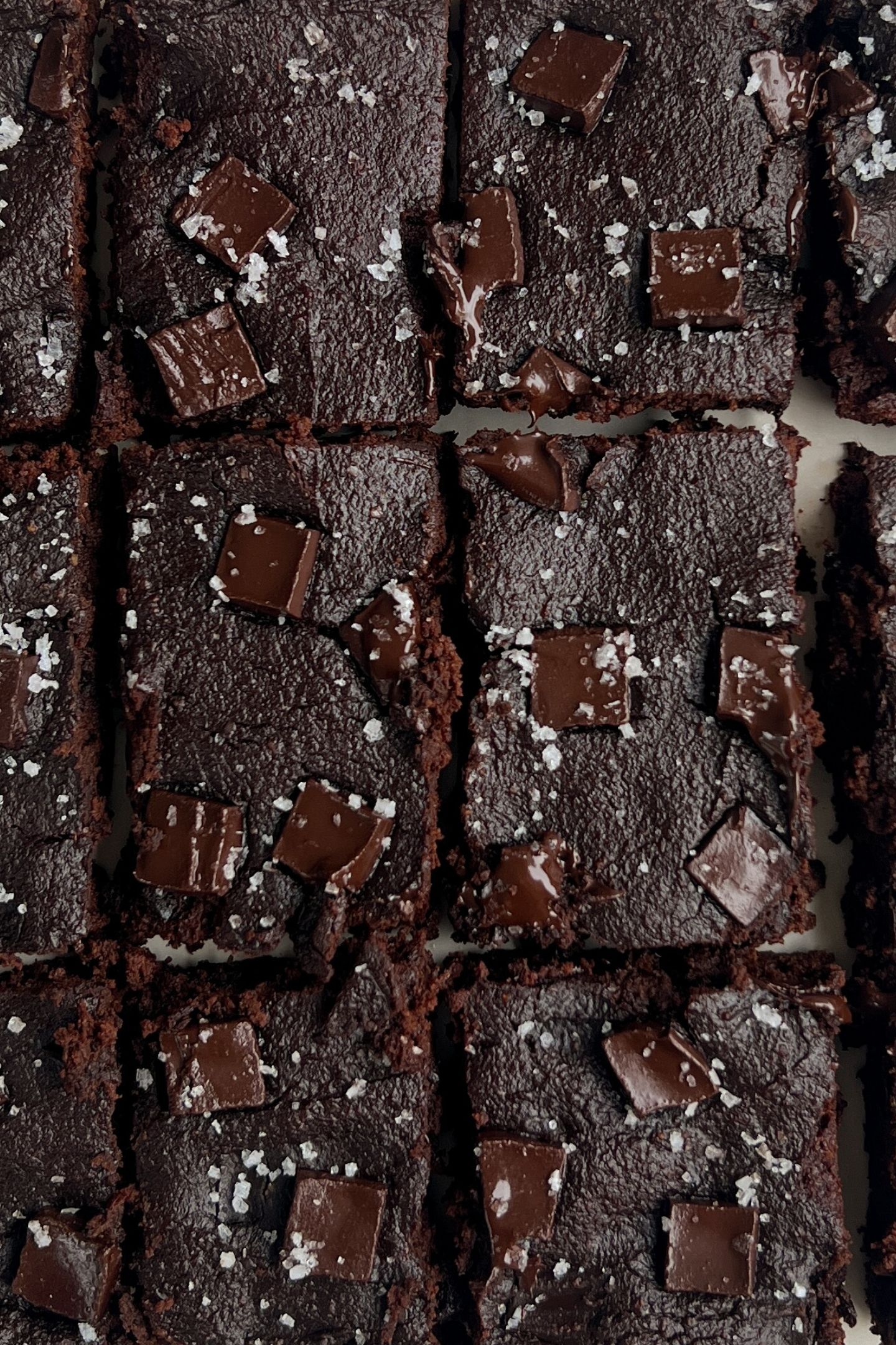 Sliced Healthy and Low Cal Brownies topped with sea salt flakes.