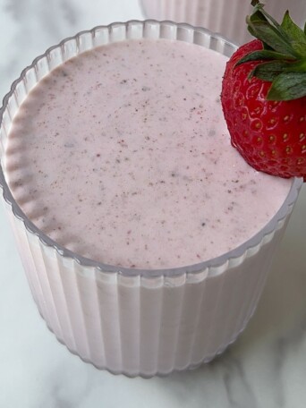 Strawberry Banana Smoothie in a glass.