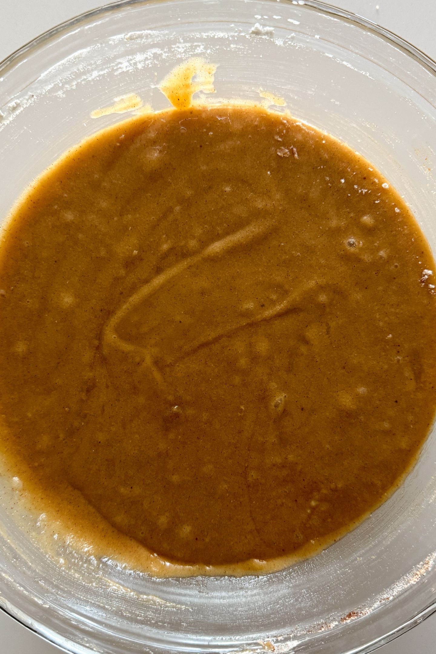 Mixed the dry ingredients and the wet ingredients for the gluten-free carrot cake.